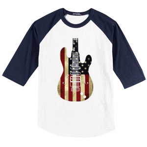 American Flag Guitar 4th Of July Patriotic Tee Great Gift Baseball Sleeve Shirt