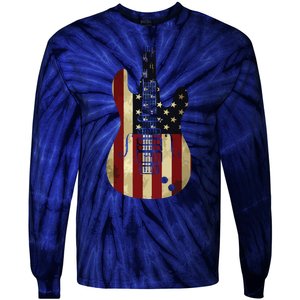 American Flag Guitar 4th Of July Patriotic Tee Great Gift Tie-Dye Long Sleeve Shirt