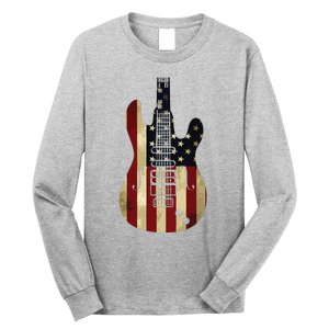 American Flag Guitar 4th Of July Patriotic Tee Great Gift Long Sleeve Shirt