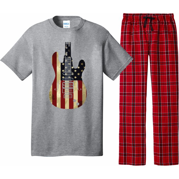 American Flag Guitar 4th Of July Patriotic Tee Great Gift Pajama Set