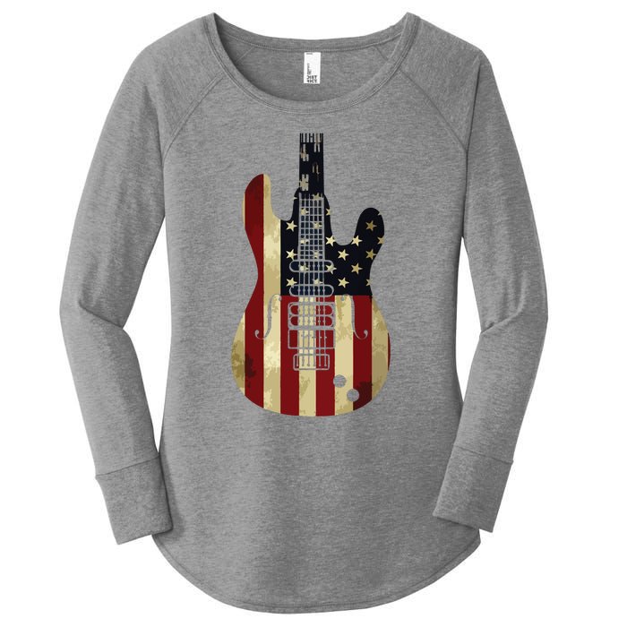 American Flag Guitar 4th Of July Patriotic Tee Great Gift Women's Perfect Tri Tunic Long Sleeve Shirt