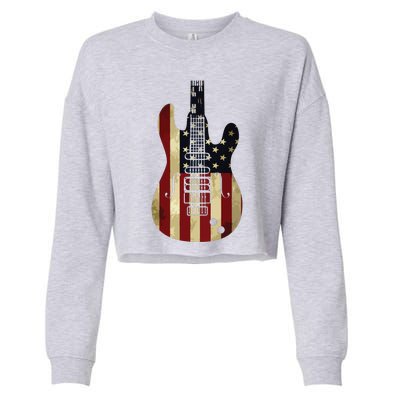 American Flag Guitar 4th Of July Patriotic Tee Great Gift Cropped Pullover Crew