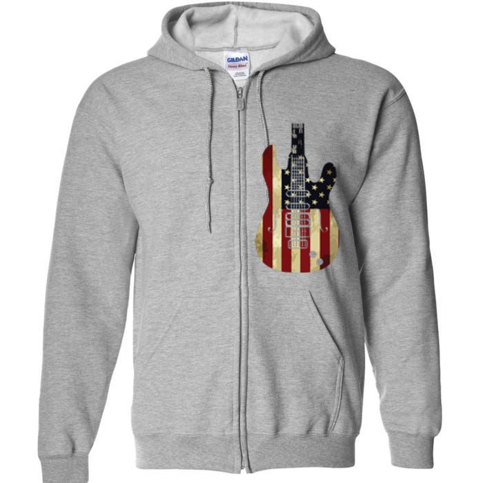 American Flag Guitar 4th Of July Patriotic Tee Great Gift Full Zip Hoodie