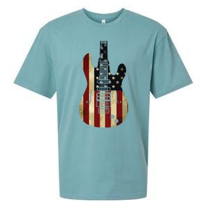 American Flag Guitar 4th Of July Patriotic Tee Great Gift Sueded Cloud Jersey T-Shirt