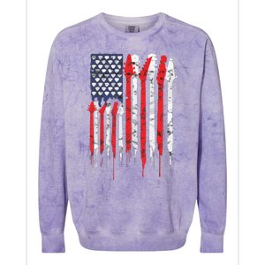 American Flag Guitar Red White Patriotic Music Lover Colorblast Crewneck Sweatshirt