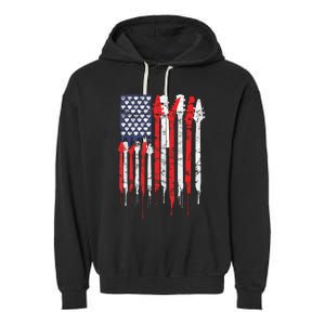 American Flag Guitar Red White Patriotic Music Lover Garment-Dyed Fleece Hoodie