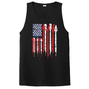 American Flag Guitar Red White Patriotic Music Lover PosiCharge Competitor Tank