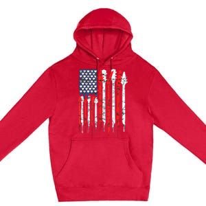 American Flag Guitar Red White Patriotic Music Lover Premium Pullover Hoodie