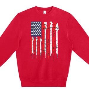 American Flag Guitar Red White Patriotic Music Lover Premium Crewneck Sweatshirt