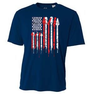 American Flag Guitar Red White Patriotic Music Lover Cooling Performance Crew T-Shirt