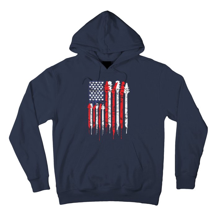 American Flag Guitar Red White Patriotic Music Lover Hoodie