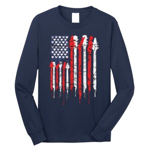 American Flag Guitar Red White Patriotic Music Lover Long Sleeve Shirt