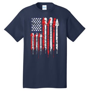 American Flag Guitar Red White Patriotic Music Lover Tall T-Shirt