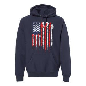 American Flag Guitar Red White Patriotic Music Lover Premium Hoodie