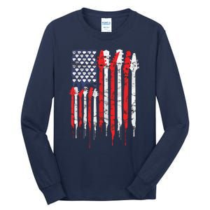 American Flag Guitar Red White Patriotic Music Lover Tall Long Sleeve T-Shirt