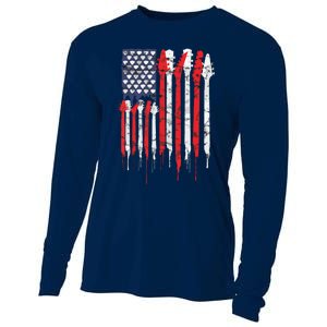 American Flag Guitar Red White Patriotic Music Lover Cooling Performance Long Sleeve Crew