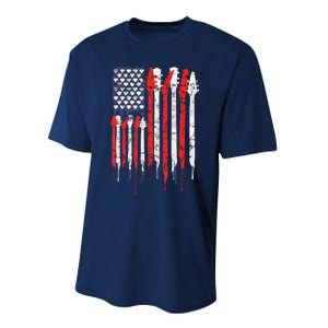 American Flag Guitar Red White Patriotic Music Lover Performance Sprint T-Shirt