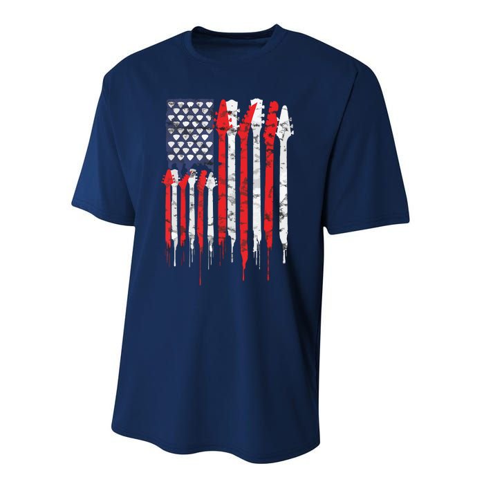 American Flag Guitar Red White Patriotic Music Lover Performance Sprint T-Shirt