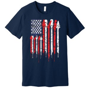 American Flag Guitar Red White Patriotic Music Lover Premium T-Shirt