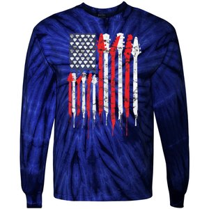 American Flag Guitar Red White Patriotic Music Lover Tie-Dye Long Sleeve Shirt