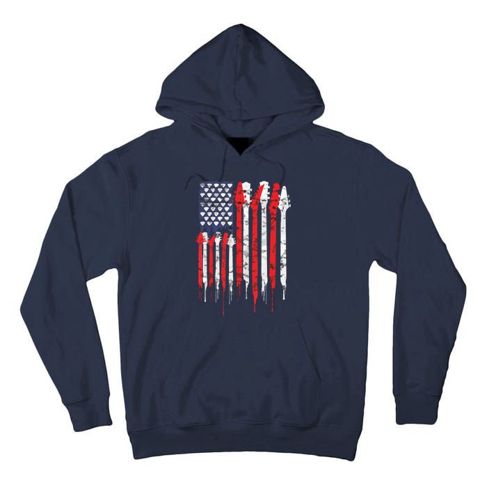 American Flag Guitar Red White Patriotic Music Lover Tall Hoodie