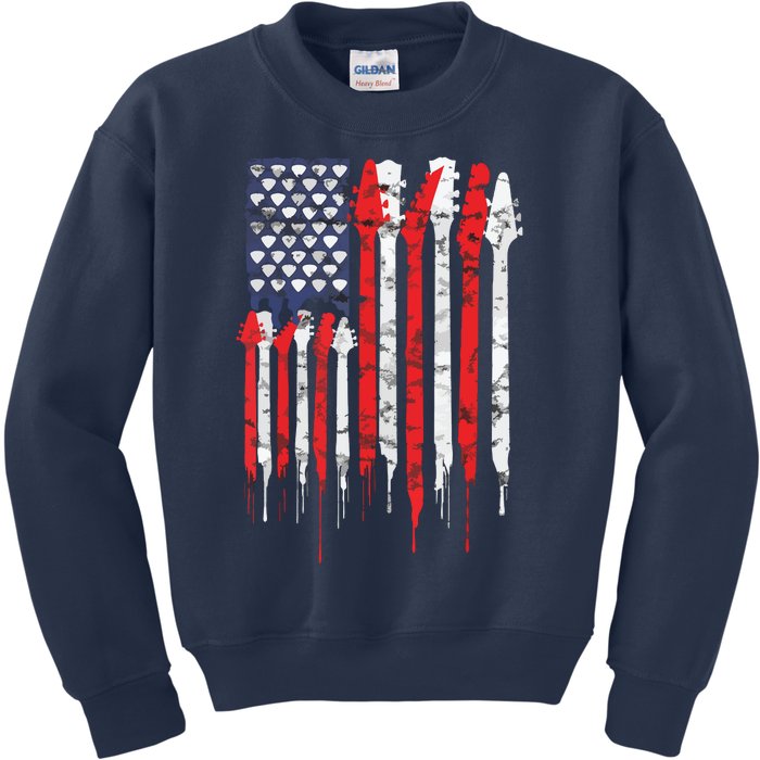 American Flag Guitar Red White Patriotic Music Lover Kids Sweatshirt