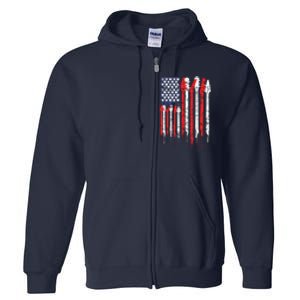 American Flag Guitar Red White Patriotic Music Lover Full Zip Hoodie