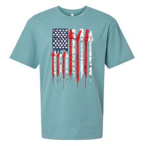 American Flag Guitar Red White Patriotic Music Lover Sueded Cloud Jersey T-Shirt