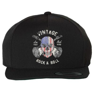 American Flag Guitar Vintage Rock And Roll Skull Guitarist Wool Snapback Cap