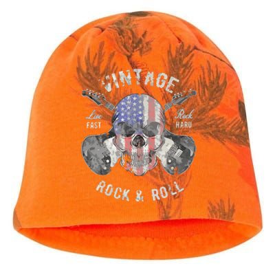 American Flag Guitar Vintage Rock And Roll Skull Guitarist Kati - Camo Knit Beanie