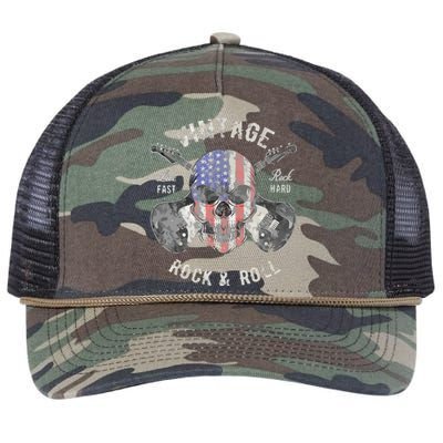 American Flag Guitar Vintage Rock And Roll Skull Guitarist Retro Rope Trucker Hat Cap