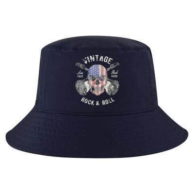 American Flag Guitar Vintage Rock And Roll Skull Guitarist Cool Comfort Performance Bucket Hat