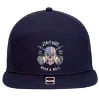 American Flag Guitar Vintage Rock And Roll Skull Guitarist 7 Panel Mesh Trucker Snapback Hat