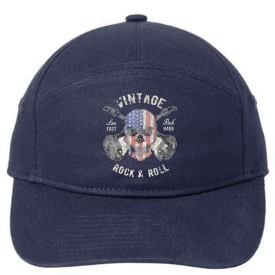 American Flag Guitar Vintage Rock And Roll Skull Guitarist 7-Panel Snapback Hat