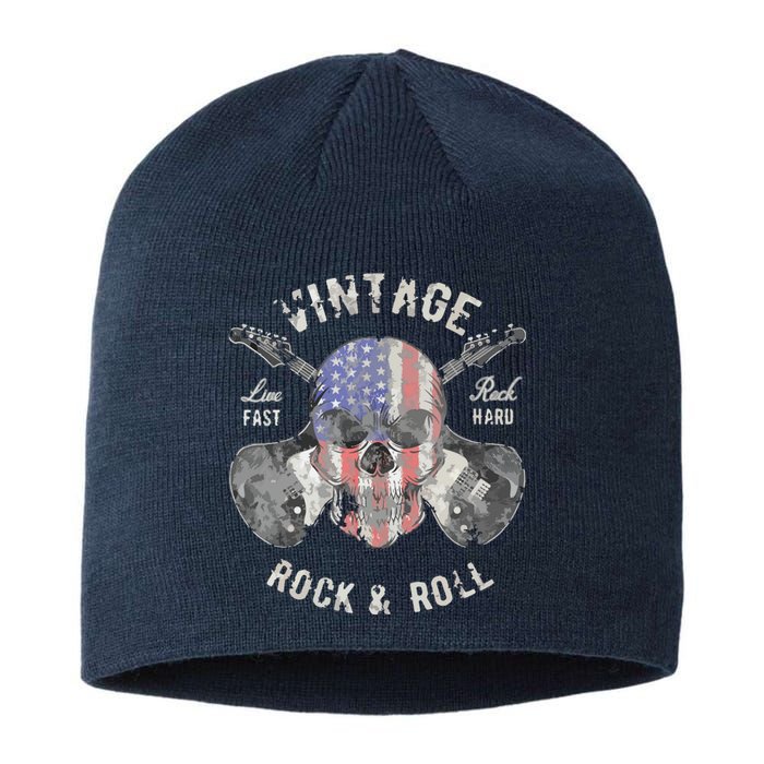 American Flag Guitar Vintage Rock And Roll Skull Guitarist Sustainable Beanie