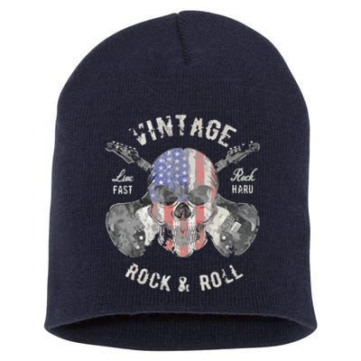 American Flag Guitar Vintage Rock And Roll Skull Guitarist Short Acrylic Beanie