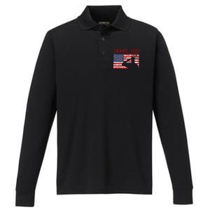 American Flag Great Gift Thank You Memorial Day Design Gift Performance Long Sleeve Polo