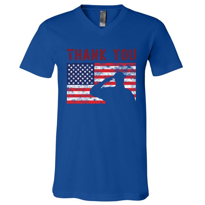 American Flag Great Gift Thank You Memorial Day Design Gift V-Neck T-Shirt