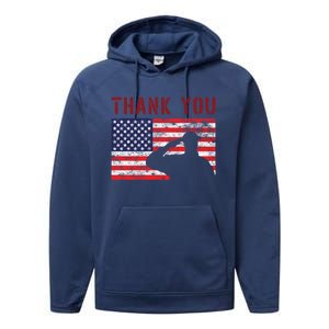 American Flag Great Gift Thank You Memorial Day Design Gift Performance Fleece Hoodie