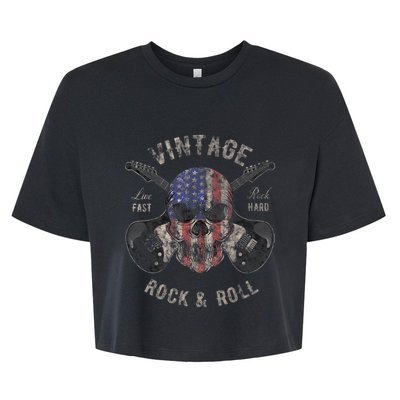 American Flag Guitar Vintage Rock and Roll Skull Guitarist Bella+Canvas Jersey Crop Tee