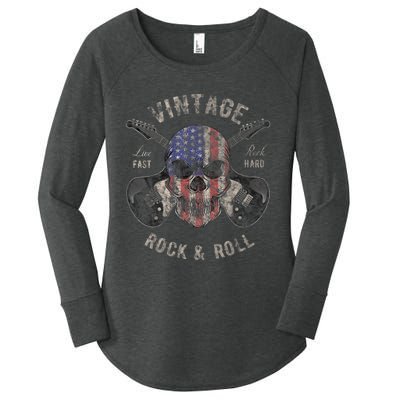 American Flag Guitar Vintage Rock and Roll Skull Guitarist Women's Perfect Tri Tunic Long Sleeve Shirt