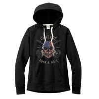 American Flag Guitar Vintage Rock and Roll Skull Guitarist Women's Fleece Hoodie