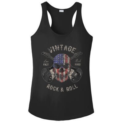 American Flag Guitar Vintage Rock and Roll Skull Guitarist Ladies PosiCharge Competitor Racerback Tank