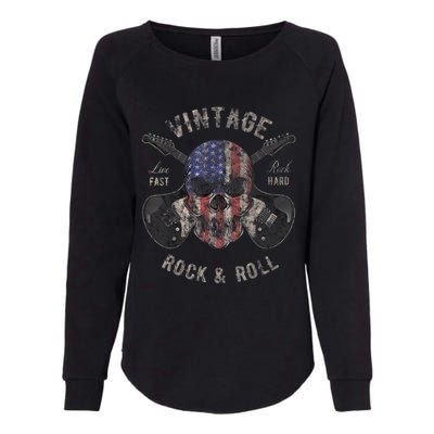 American Flag Guitar Vintage Rock and Roll Skull Guitarist Womens California Wash Sweatshirt