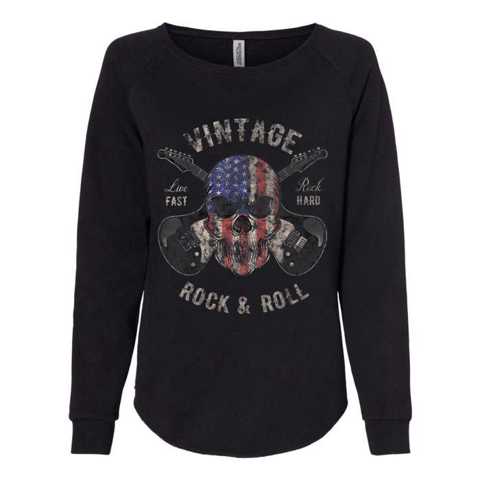 American Flag Guitar Vintage Rock and Roll Skull Guitarist Womens California Wash Sweatshirt