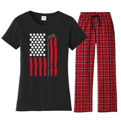 American Flag Golf Balls And Club Vintage Golfing Golfer Women's Flannel Pajama Set