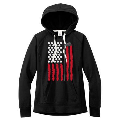 American Flag Golf Balls And Club Vintage Golfing Golfer Women's Fleece Hoodie