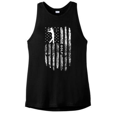 American Flag Golf Clothing Golfer Vintage Golf Ladies PosiCharge Tri-Blend Wicking Tank