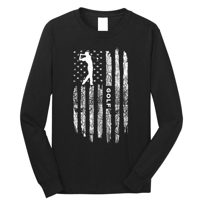 American Flag Golf Clothing Golfer Vintage Golf Long Sleeve Shirt