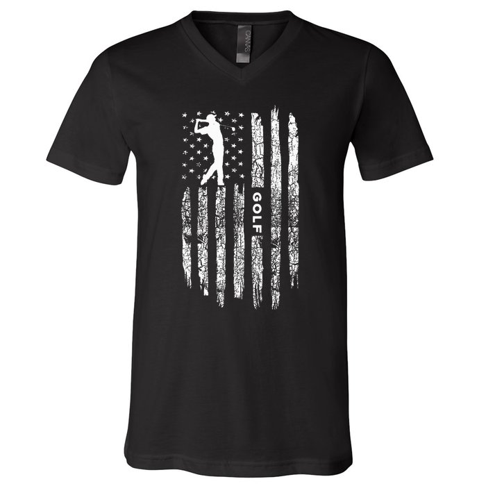 American Flag Golf Clothing Golfer Vintage Golf V-Neck T-Shirt